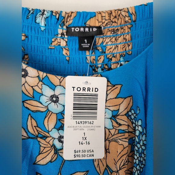 Torrid Floral Cold Shoulder Blue Dress Size 1 Knee Length Summer - Picture 5 of 6